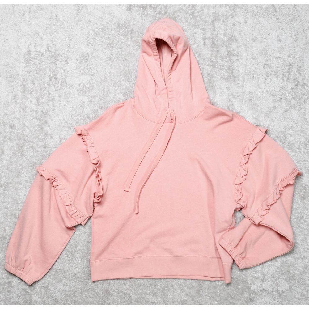 Rebecca Minkoff Evelyn Dusty Pink Ruffle Trim Cotton Hoodie Womens L NWT